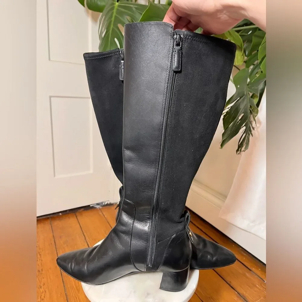 Cole Haan Go-To Knee-High Boots Black Leather Size 9B Classic Block Heel 9B